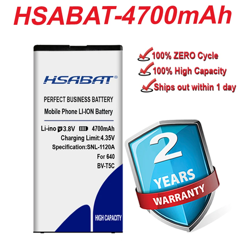 Аккумуляторная батарея HSABAT BV-T5C 4700 мАч для Microsoft Nokia Lumia 640 RM-1109 RM-1113 RM-1072 RM-1073 RM-1077 RM |