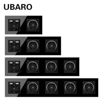 

UBARO German Standard 16A Crystal Glass Panel Wall Socket Power Steckdose Stopcontact Plug Sockets Home Outlet AC100-250V