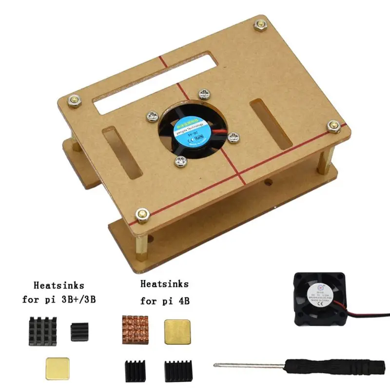 1 комплект прозрачный акриловый чехол с охлаждающим вентилятором радиаторы отвертка для Raspberry Pi 4B/3B +/3B