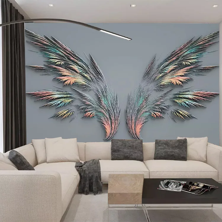 

3D Feather Wings Mural Seamless Coffee Shop Bar Live Decoration Wall Cloth Bedroom Nonwoven Fabric Wallpaper