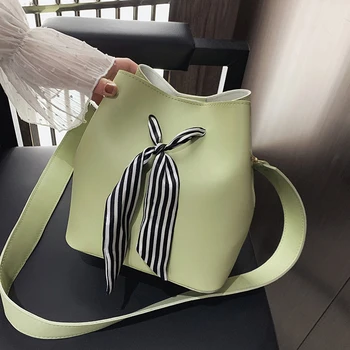 

CHISPAULO Large Capacity Leather Bag With Scarves Bucket Bag Solid Color Casual Composite Bag Joker