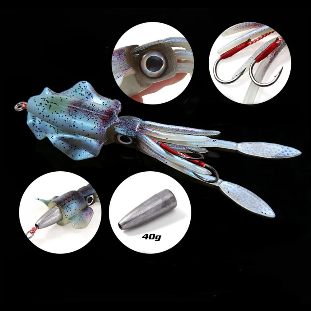 Bassland 15cm 60g Squid Fishing Soft Lure With Lead Jigging Hook Sea Fishing Boat Fishing Squid Octopus Baits Moray Tuna