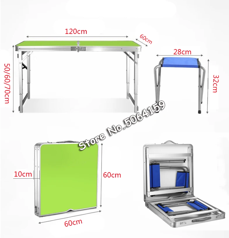 Уличный складной стол с 4 шт. табурет Кемпинг Алюминиевый сплав для пикника водонепроницаемый ультра-легкий прочный складной настольный стол 120*60 см