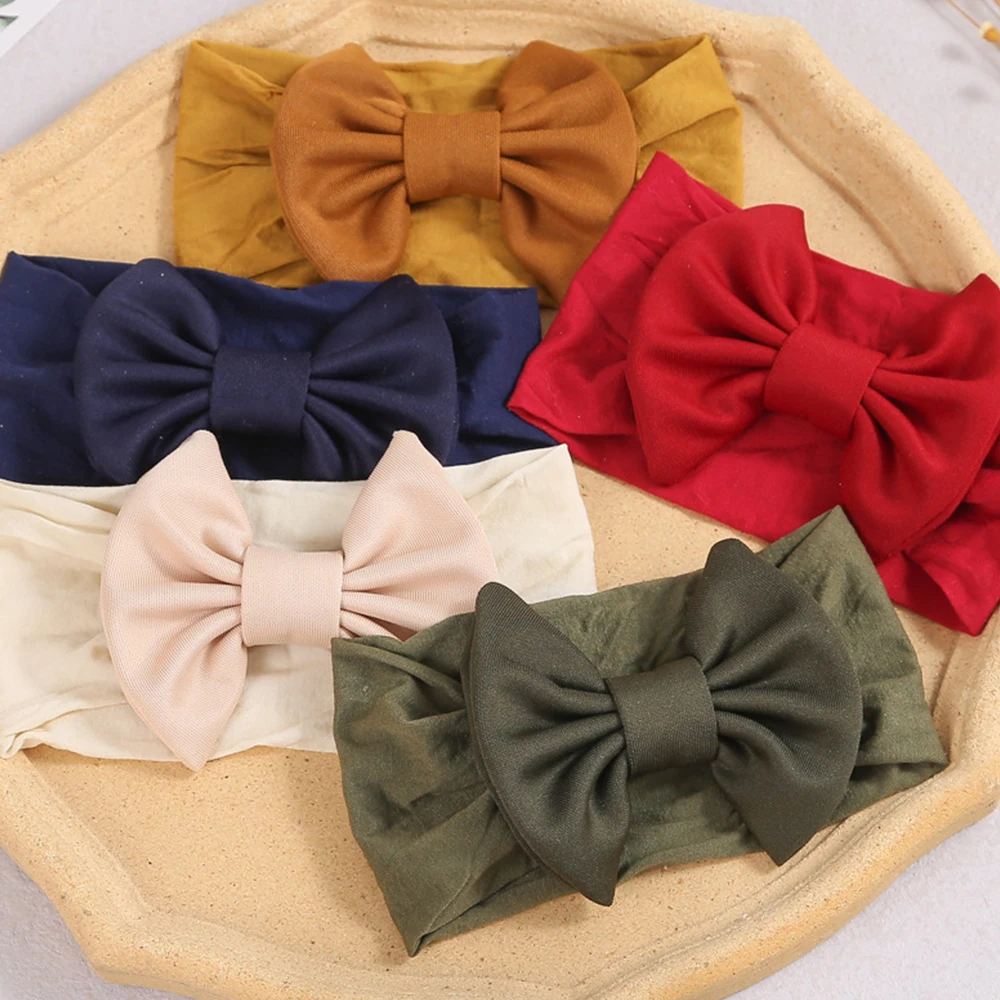 Nylon Turban with Large Bow Headband for Baby Girl Hair Accessories Newborn Baby Hairbow Soft Headwrap Hairband Bow Bandeau Bebe