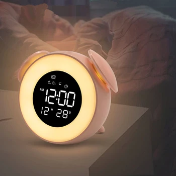 

LED Music Alarm Clock Bedside Sunrise Sunset Wake Up Light Mirror Clock Bedroom Desk Calendar Snooze Clock Table Phone Charger
