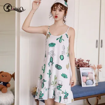 

2020 Women Lingerie Sleepdress Sling Nightdress Cute Cartoon Print Dress Loose Milk Silk Homewear+ Eye Masks
