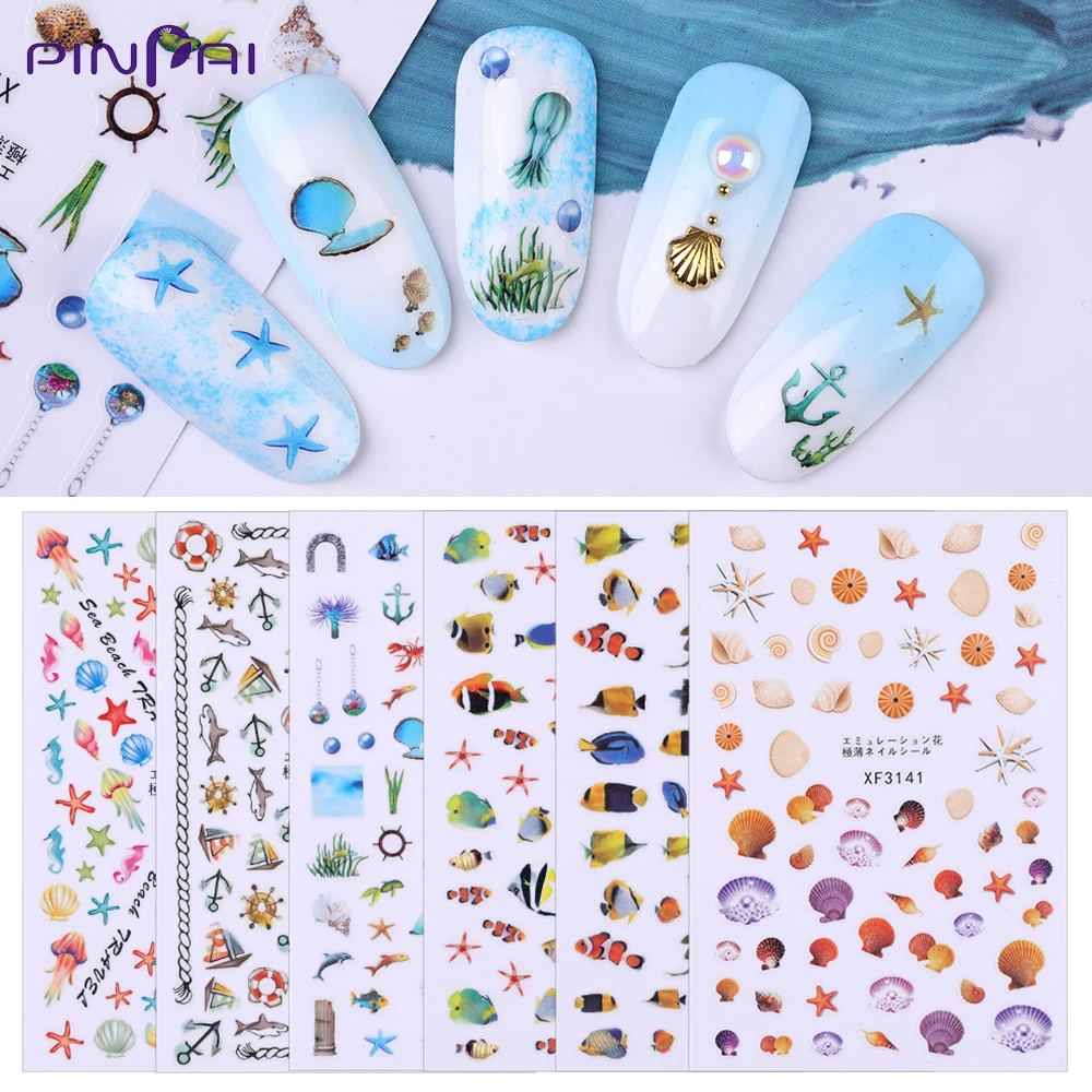 

Ocean Series Fish Shell Design Adhesive Nail Art Sticker Water Decal Sliders Wraps Tool Manicure Nail Art Decoration Nail Decals