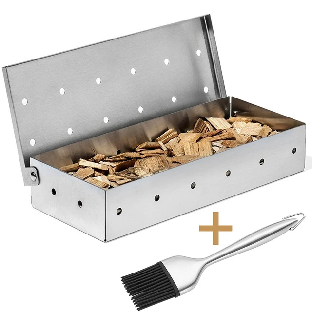 Dohányzó Doboz Bbq Hús Rozsdamentes Acél Gázrácshoz Faforgács, Kefével - Nagy Teljesítményű Grillező Tartozék G -Hez