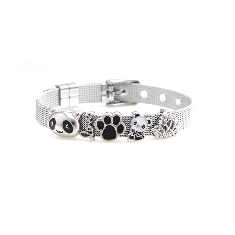 SET 5 Somsoar Jewelry Cute Slide Charm 8mm Mesh Bracelet Set Child toddler Kids Bracelet Stianless Steel Woman Bracelet as Xmas Gift - Окраска металла: SET 5