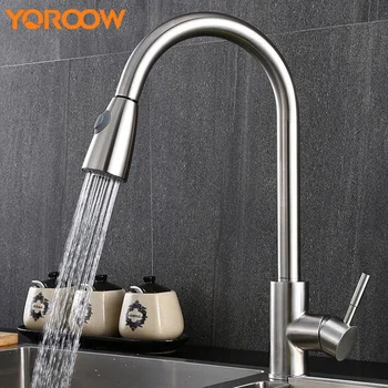 

Stainless Steel Pull Out Kitchen Faucet Mixer Tap Bathroom Sink Swivel Modern Kitchen Faucet Drinking Water Hot GLH000A 4