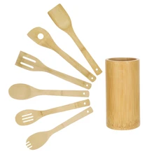 Набор кухонных принадлежностей из 7 предметов, деревянные бамбуковые ложки, лопатки, термостойкие кухонные инструменты