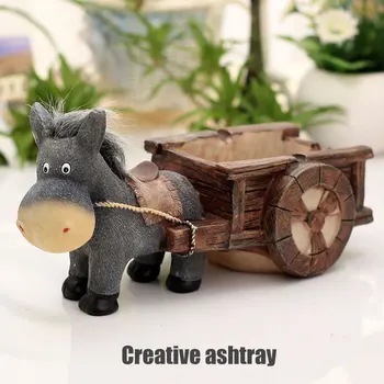

Donkey Pull Cart Resin Ashtray Crafts Decoration Ornament Gift for Home Living Room RT99