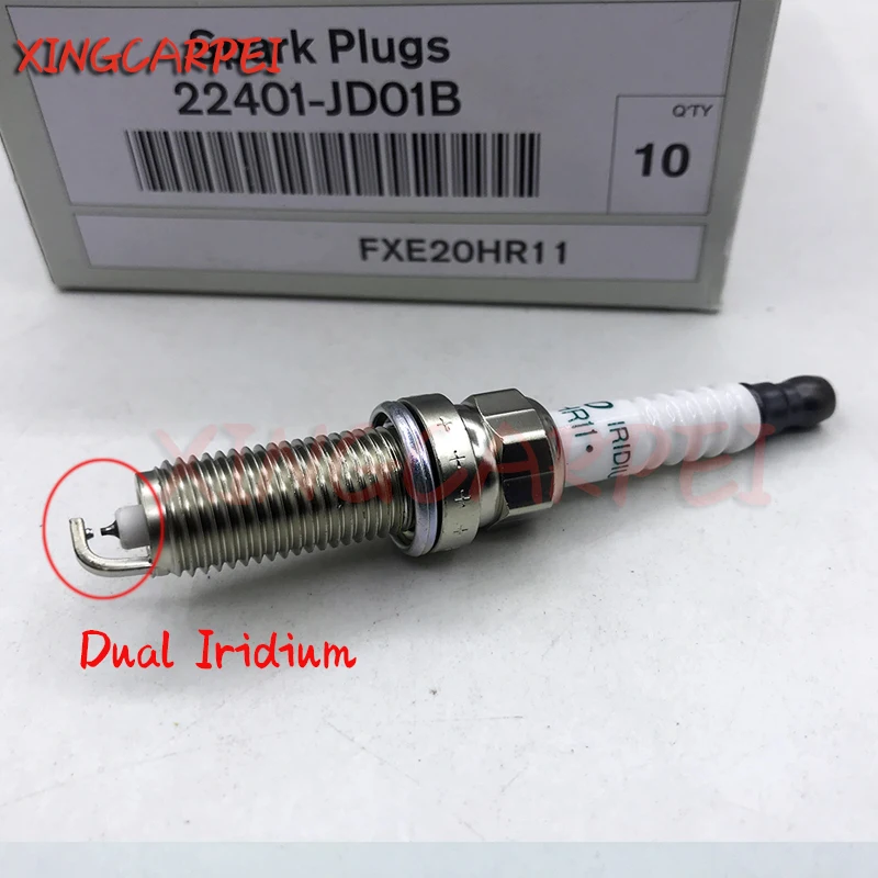 Свеча зажигания FXE20HR11 22401 JD01B двойная иридиевая для Nissan Micra Tiida X Trail Cube PLZKAR6A11 10