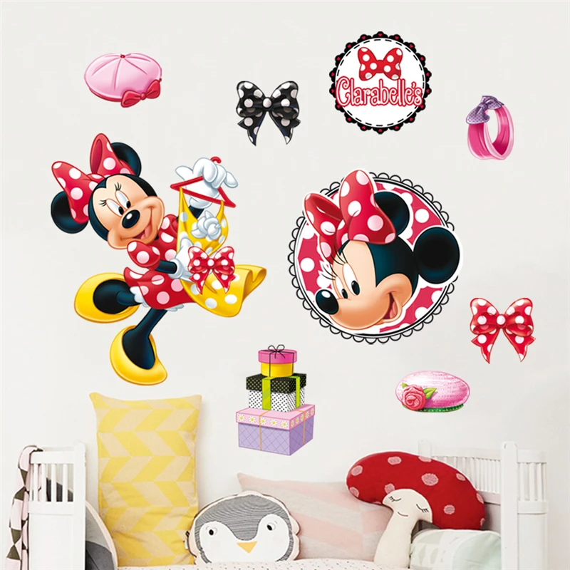 lovely Mickey Minnie Wall Stickers For Kids Room Children Bedroom Wall Decoration 