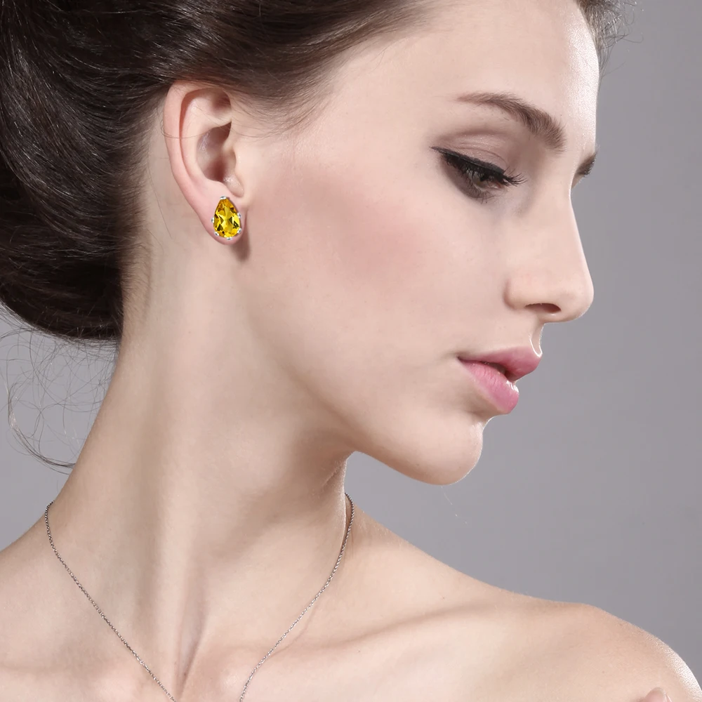 Цитриновые серьги для Для женщин 1,30 Ct груша Форма натуральный цитрин 925 пробы Серебряные 6 зубцов серьги-гвоздики 8x GemStoneKing
