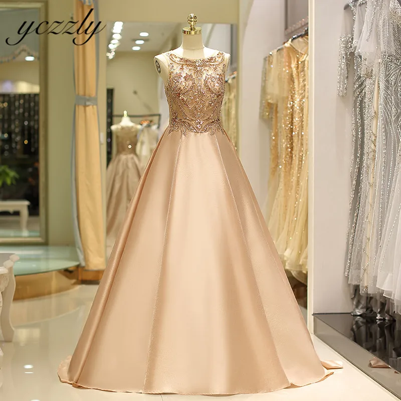 

Abiye 2019 Luxury Rhinestones Diamond Evening Gown Sleeveless Cut-out Crystal Long Satin Plus Size Formal Dress Abendkleider Z33