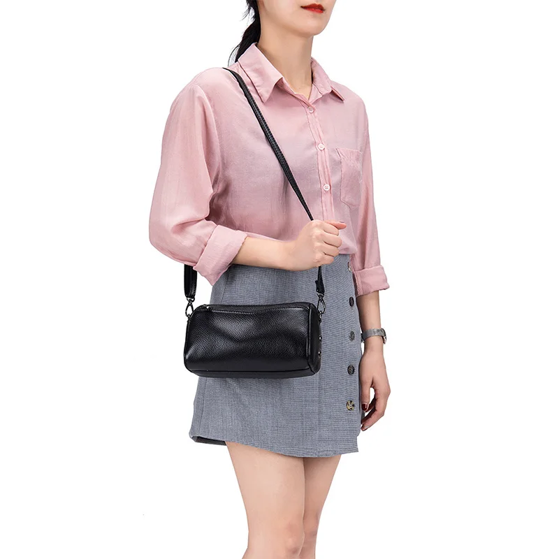 RanHuang New 2021 Women's Genuine Leather Shoulder Bags High Quality Cow Leather Small Messenger Bags Fashion Crossbody Bags Red