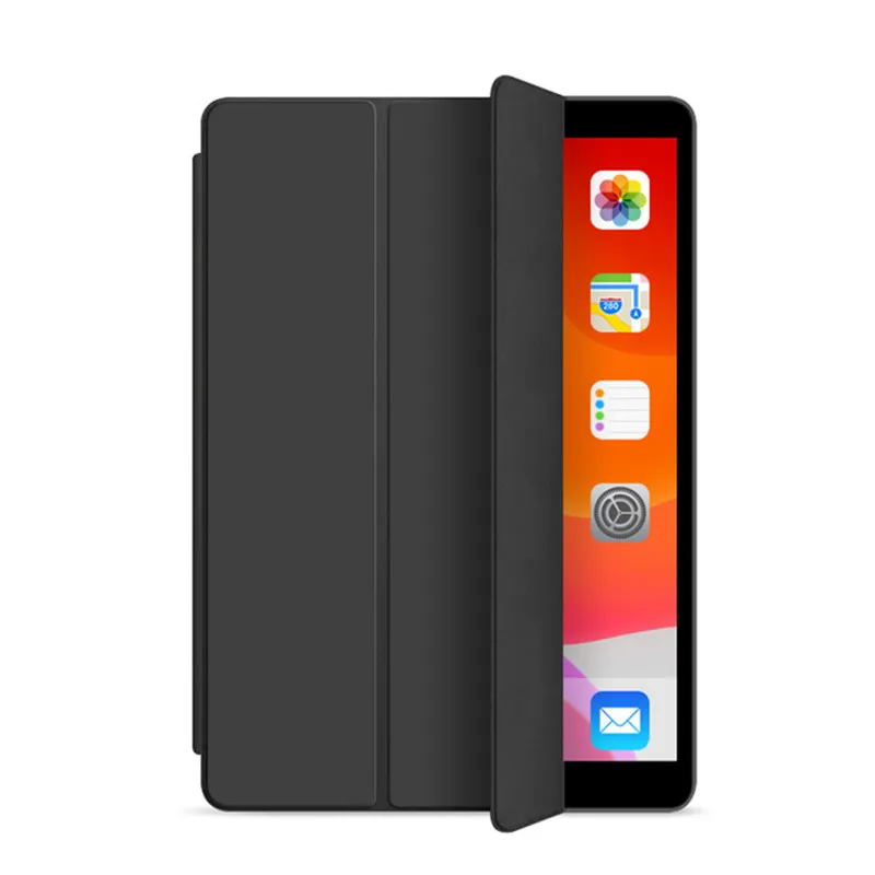 Кожаный трехслойный умный чехол для iPad 10,2 с функцией автоматического сна/пробуждения, легкий чехол для iPad 7-го поколения, 10,2 дюйма - Цвет: Черный