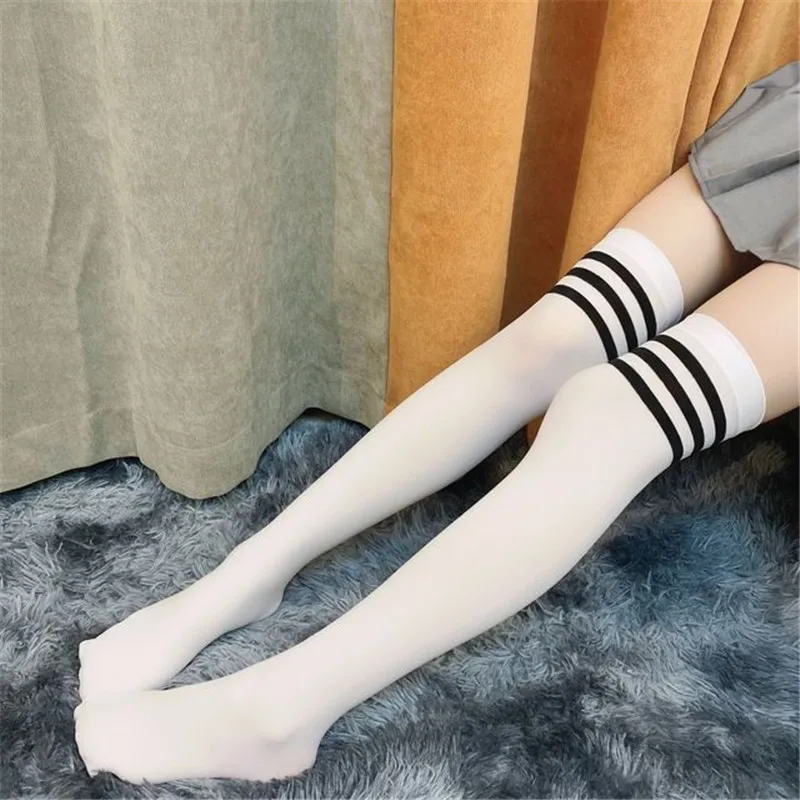 Women Socks Anime JK Cosplay Dance Stocking Striped Long Thigh High Knee