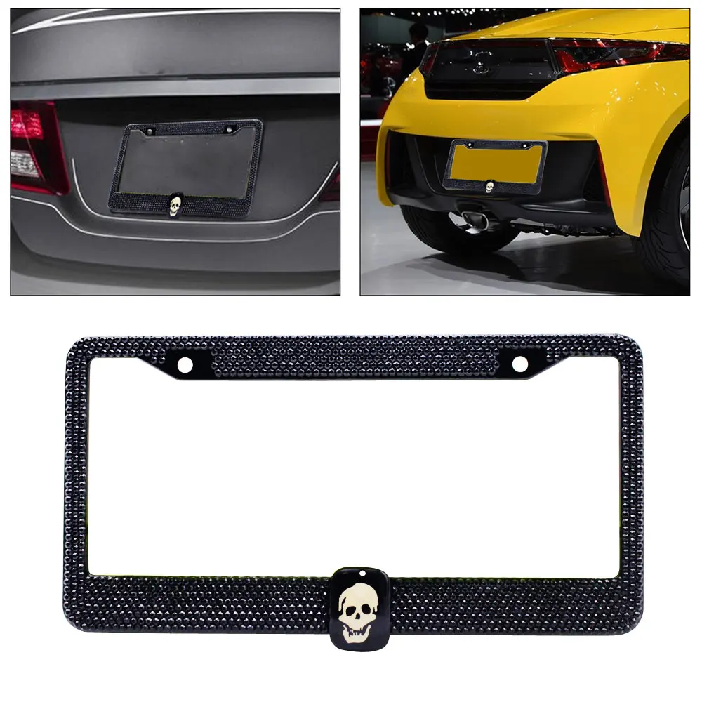 1Pair Car Wide Side Stainless Steel License Plate Frame Tag Cover Screw Cap US