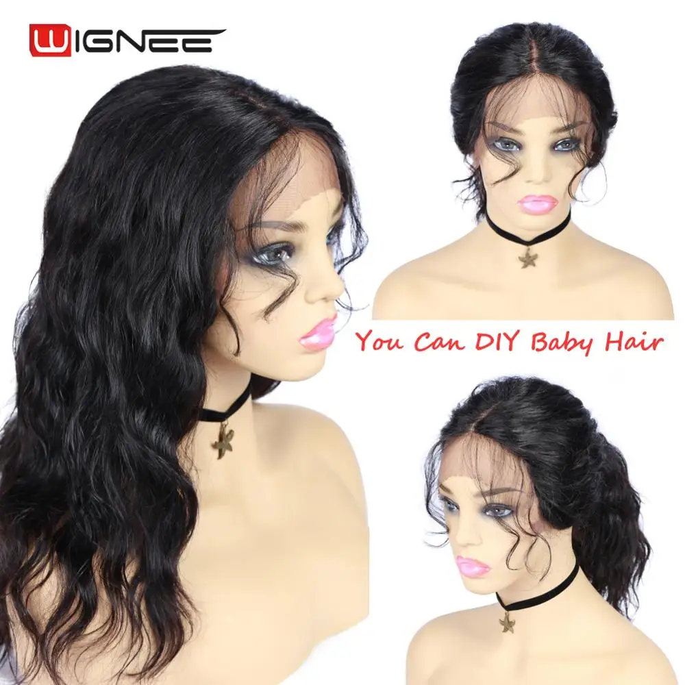 Wignee Natural Wave Human Hair Wigs With Baby Hair For Black/White Women 150% High Density Pre-plucked Hairline Lace Human Wigs