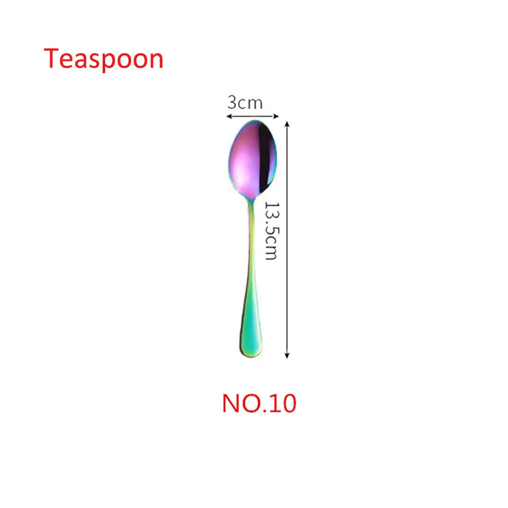 Радужных столовых приборов набор столовых приборов из нержавеющей стали набор серебряных приборов столовая вилка и нож ложка Прямая 1 шт - Цвет: NO.10 Teaspoon