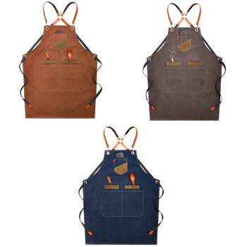 

Hairdressing Canvas Bibs Aprons for Women Leather Chef Home Kitchen Dress Barber Hairdres Cafe Cook Waiter Gift