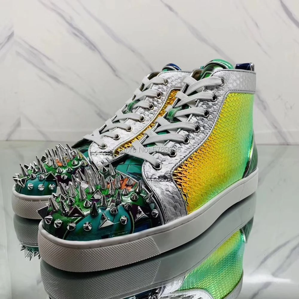 white and gold red bottom sneakers