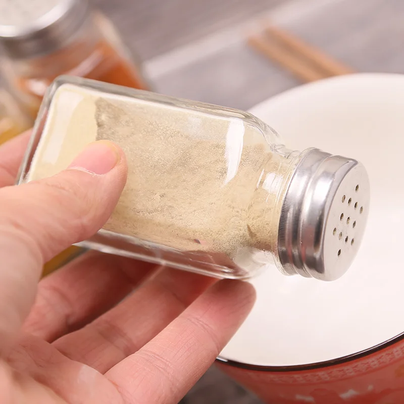 

Kitchen glass Seasoning bottle can seal square Porous pepper sprinkling bottles Sugar Jar outdoor barbecue Condiment Bottle