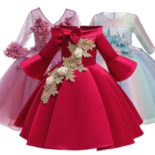 Зима длинными рукавами принцессы платье для девочки;Вышитый нарядное платье для девочки;новогодний костюм для девочки;День рождения праздничное платье для девочки;карнавальные костюмы для девочек;детские платья