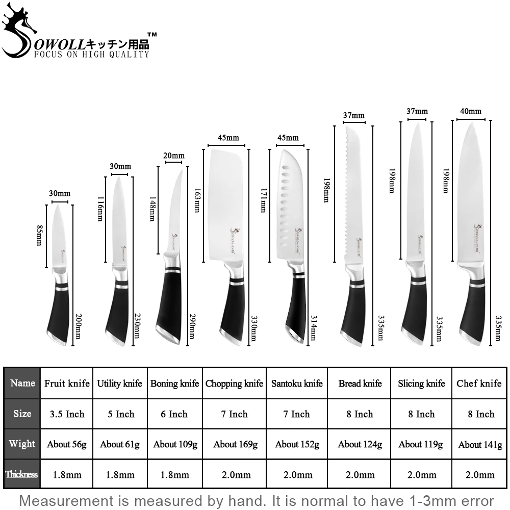 Кухонные ножи SOWOLL из нержавеющей стали для обвалки овощей утилита Santoku для нарезки хлеба шеф-повара накири аксессуары для ножей Инструменты