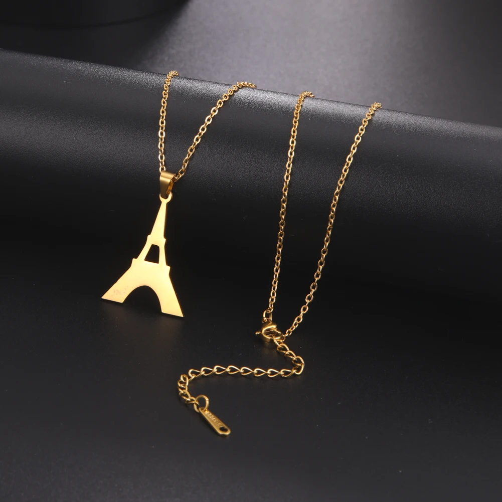 Cazador Neue Frankreich Paris Eiffelturm Gold Farbe Anhänger Halsketten für Frauen Edelstahl Kette auf die Hals Schmuck Großhandel – Detail 6