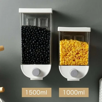 

1000ml/1500ml Grain Storage Box Wall-mounted Tank Home Cereal Bean Rice Container Oatmeal Dispenser Kitchen Storege Supplies