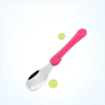 

Stainless Steel Infant Eating Spoon Baby Candy Color Tableware Kids Folding Spoon Soft Handle Children Tableware