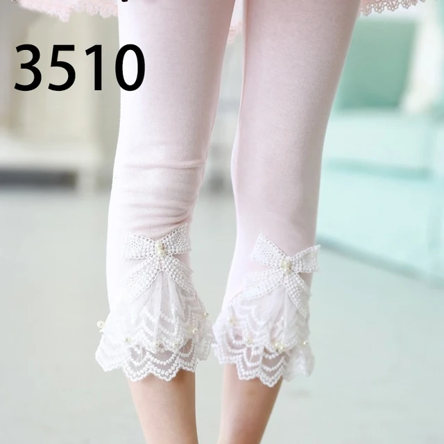 High Quality 2021 New Summer Girls Leggings Pants Lace Cotton Children Clothing Flower Girl Knee Pants 3510 Pink