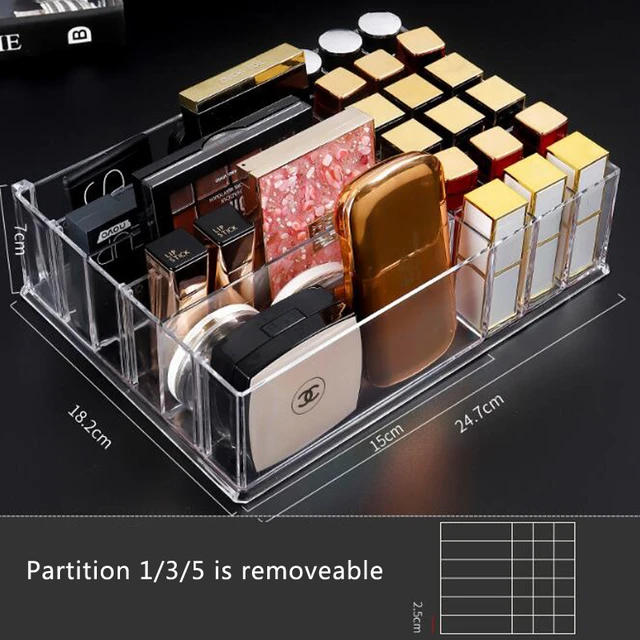 Clear Various Compartments Makeup Organizer Cosmetic Make Up Tool Storage  Box Brush Holder Blush Lipsticks Organiser