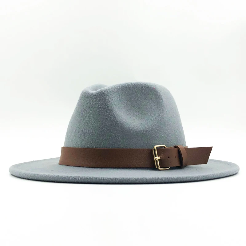 Новая женская и Мужская шерстяная шляпа Fedora с кожаная лента джентльмен элегантный Леди Зима Осень широкий джазования с полями церкви Панама сомбреро
