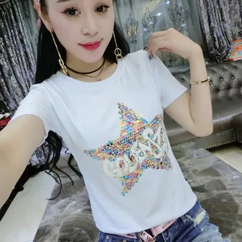 

Sequins Letter Star Top Black Summer new arrive sequins letters short sleeve T-shirt, women's T-shirt top