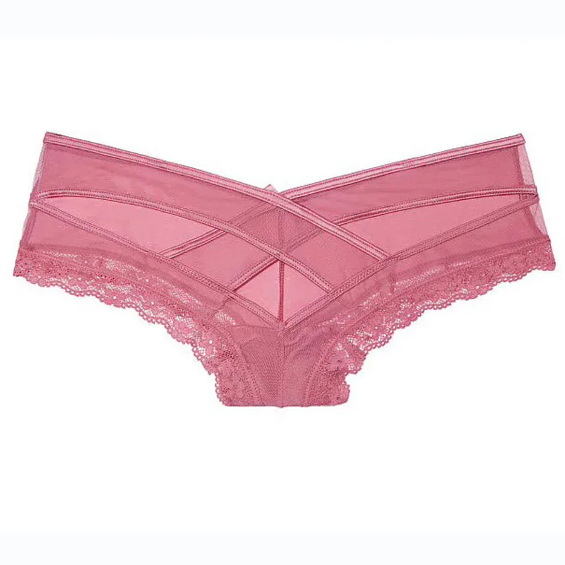 CINOON Sexy Panties Women Traceless Crotch of Cotton Briefs Lingerie High Quality Lace Hollow Out Underpants Intimates Lingerie - Цвет: Розовый