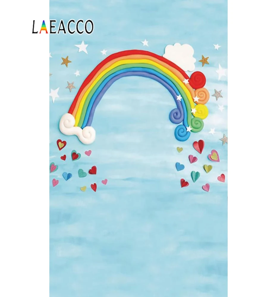 Laeacco радужные фоны с днем рождения Золотая Звезда голубое небо облако плакат Детский портрет семейный фотосъемка фон