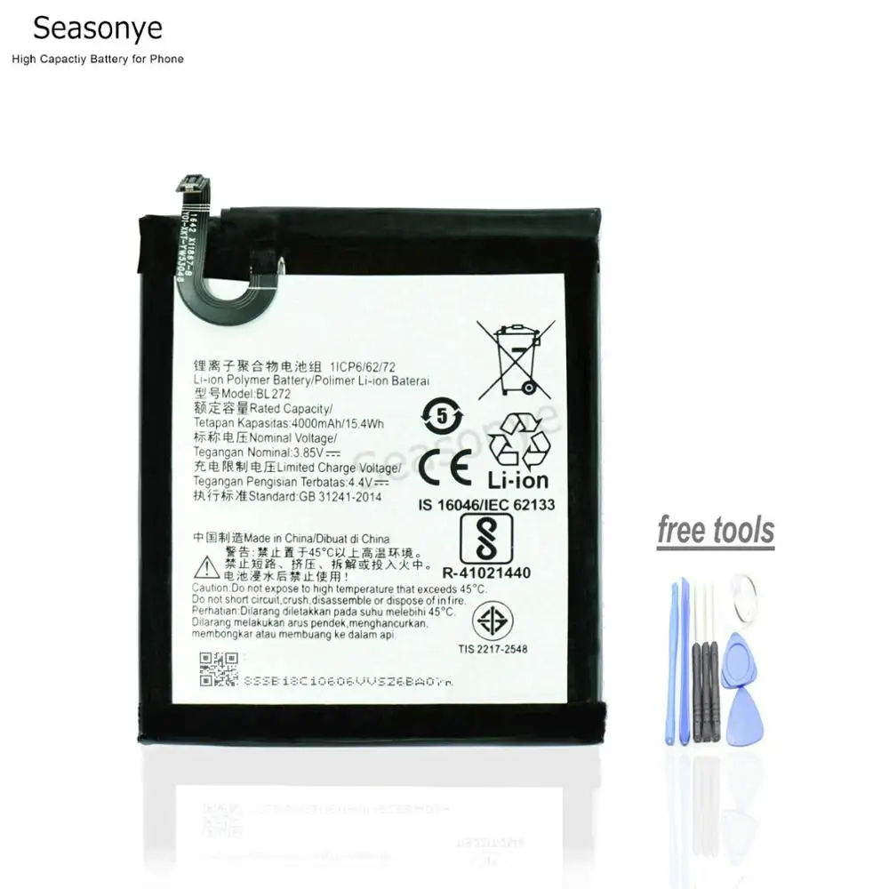 Seasonye 4000 mAh/15.4Wh BL272 Сменный аккумулятор для телефона+ отвертка инструменты для lenovo Vibe K6 power XT1662 K33A42 батареи