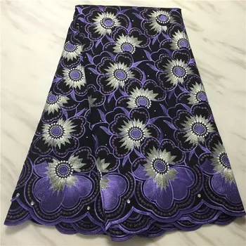 

purple Top Sale African Swiss Cotton Lace Fabric Cyan Nigerian Swiss Voile Lace Fabric With Stone Nigerian Tulle Lace Fabric