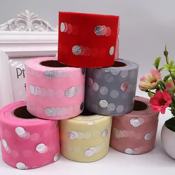 

5yards 60mm Hot Silver Dots Organza Ribbon for Wedding Party Decoration Gift Wrap Christmas Ribbons DIY Handmade Material