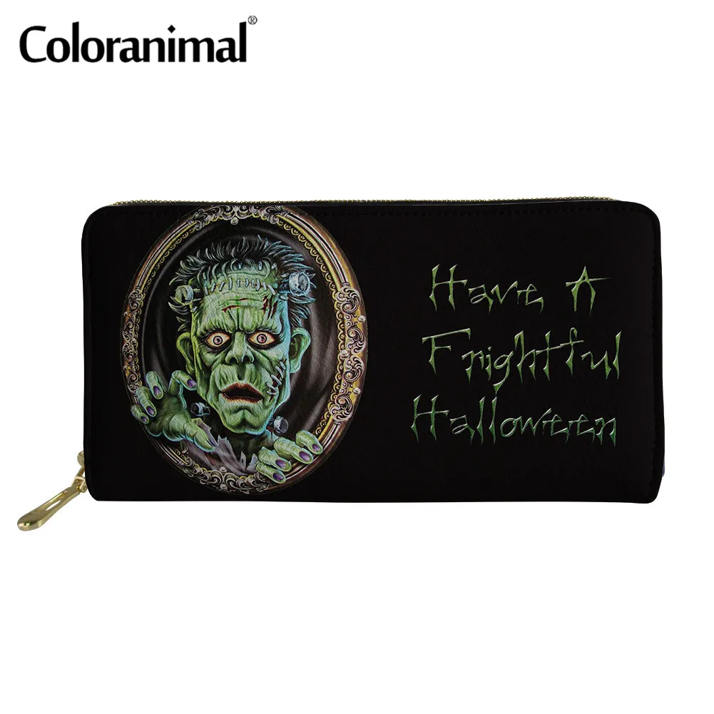 Coloranimal Protable Clutch Wallet for Man Women Halloween Dark Pattern Credit Card Holder PU Leather Purse With Zipper Coin Bag | Багаж и