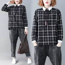 Chubby Sister, рубашка большого размера, женское платье, весенняя одежда, стиль, в клетку, западный стиль, для похудения, для живота, топы