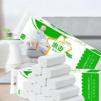 

12 Rolls Convenient Durable Toilet Paper Creative Practical Wood Pulp Roll Paper Useful Tissue Paper for Home Daily Use
