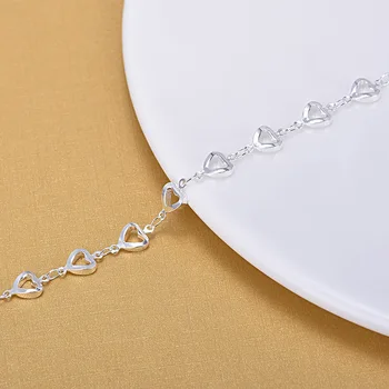 

Fashion Creative Heart Shape Handmade Bracelets Imitation Silver Romantic Hollowout Heart Bracelets Women's Ornament