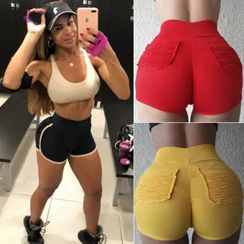 

Summer Women High Waist Fit Sports Shorts Casual Ladies Beach Running Gym Hot Plain Color Ripped Trousers Slim Jogging Shorts