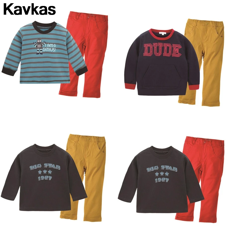 

Kavkas 2019 trend new 100% cotton boy clothing suit autumn and winter 2 piece fashion children