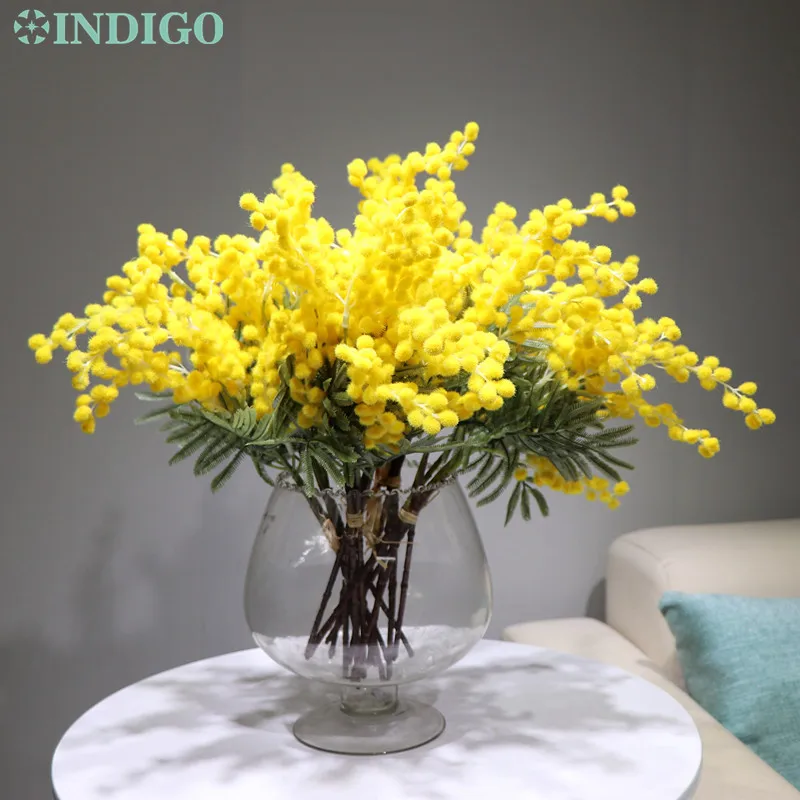 20 piece yellow Индиго-20 шт маленький размер Мимоза букет Рождественское украшение японская вишня Свадебный искусственный цветок событие - Цвет: 20 piece yellow